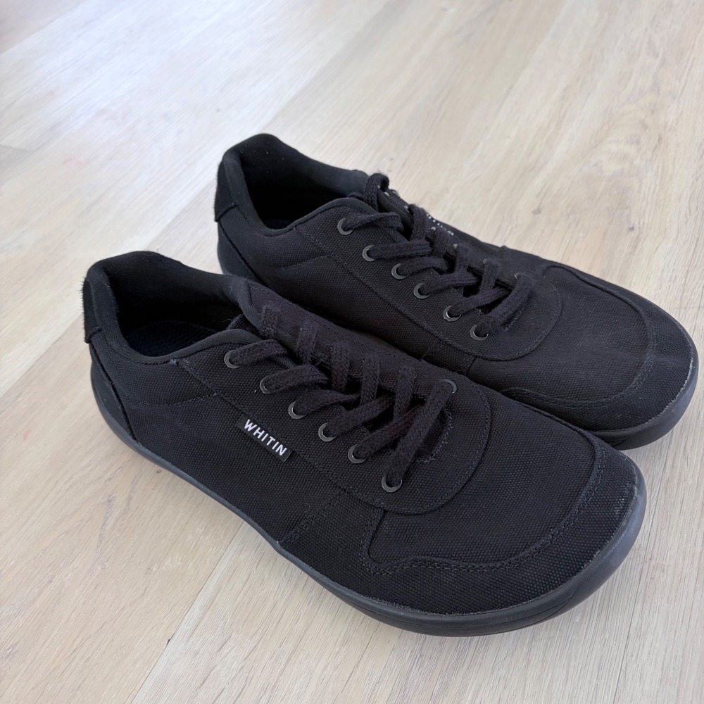 Whitin Mens Minimalist Trail Running Shoes Black Canvas Wide Toe Box Size 44